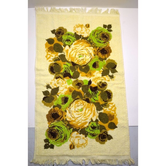Cannon Accents Vintage Bath Towel 5s 60s Orange Yellow Floral